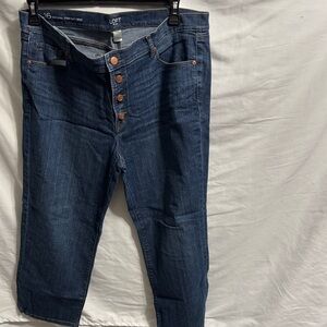 LOFT Indigo Straight Cropped Jeans with Copper Buttons